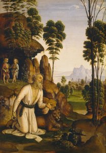 荒野の聖ヒエロニムス、1490〜1500年頃（パネル上のテンペラ） 作： Pietro Perugino